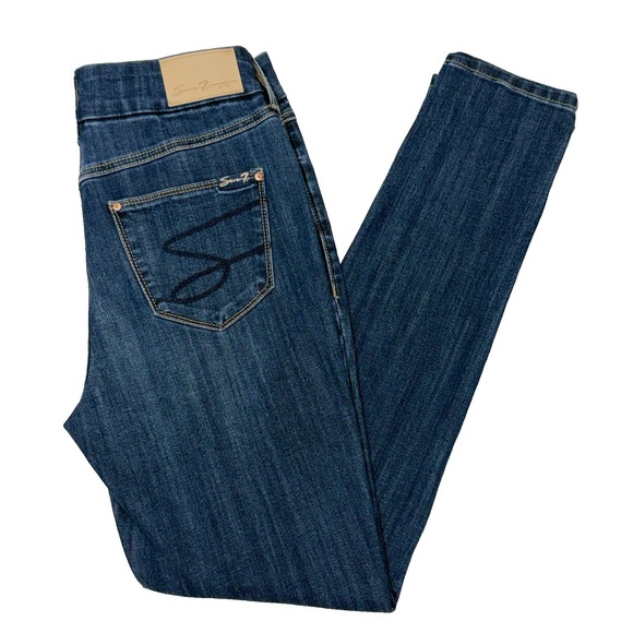 Seven7 Denim - Seven7 Jeans Tummyless High Rise Skinny Size 4 Dark Denim Extreme Stretch